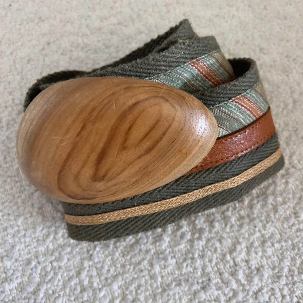 Olive Green Cotton Belt With Wooden Buckle